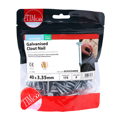 TIMCO Clout Nails Galvanised - 40 x 3.35 - Pack Quantity - 0.5 Kg