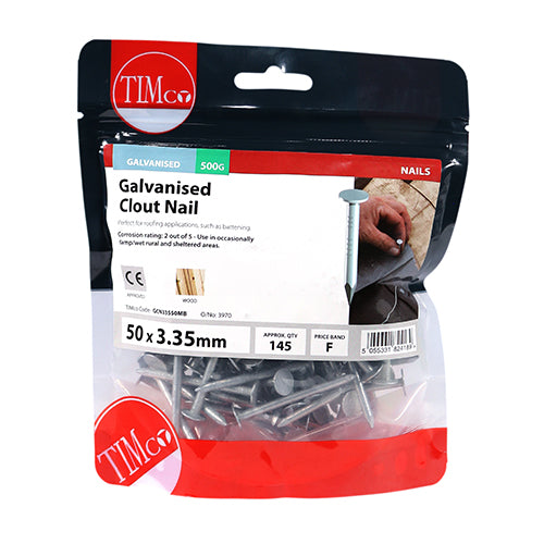 TIMCO Clout Nails Galvanised - 50 x 3.35 - Pack Quantity - 0.5 Kg