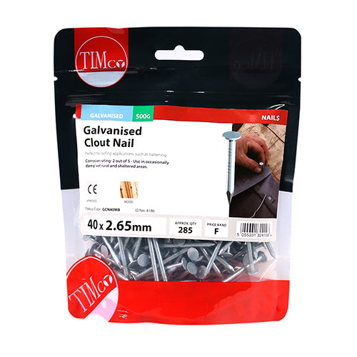 TIMCO Clout Nails Galvanised - 40 x 2.65 - Pack Quantity - 0.5 Kg