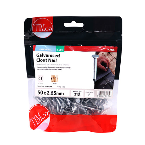 TIMCO Clout Nails Galvanised - 50 x 2.65 - Pack Quantity - 0.5 Kg