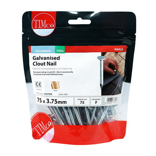TIMCO Clout Nails Galvanised - 75 x 3.75 - Pack Quantity - 0.5 Kg