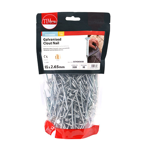 TIMCO Clout Nail Galvanised - 65 x 2.65 - Pack Quantity - 2.5 Kg