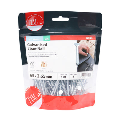 TIMCO Clout Nails Galvanised - 65 x 2.65 - Pack Quantity - 0.5 Kg