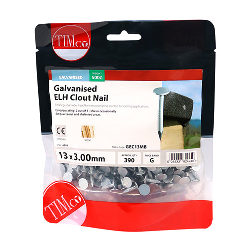 TIMCO Extra Large Head Clout Nails Galvanised - 13 x 3.00 - Pack Quantity - 0.5 Kg