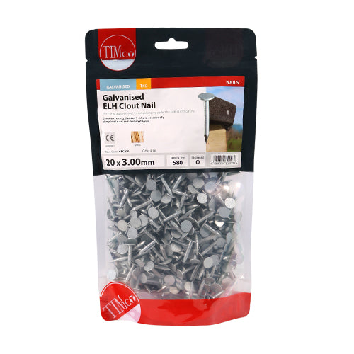 TIMCO Extra Large Head Clout Nails Galvanised - 20 x 3.00 - Pack Quantity - 1 Kg