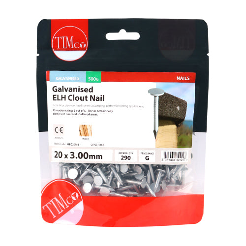 TIMCO Extra Large Head Clout Nails Galvanised - 20 x 3.00 - Pack Quantity - 0.5 Kg