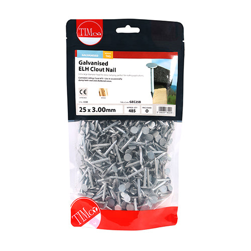 TIMCO Extra Large Head Clout Nails Galvanised - 25 x 3.00 - Pack Quantity - 1 Kg
