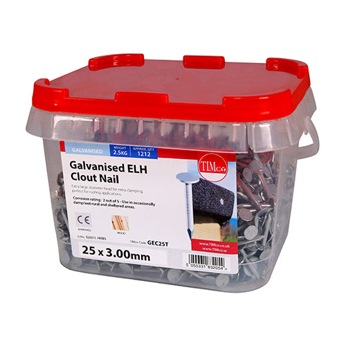 TIMCO Extra Large Head Clout Nails Galvanised - 25 x 3.00 - Pack Quantity - 2.5 Kg