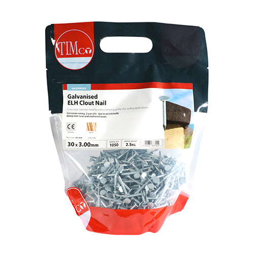 TIMCO Extra Large Head Clout Nails Galvanised - 30 x 3.00 - Pack Quantity - 25 Kg