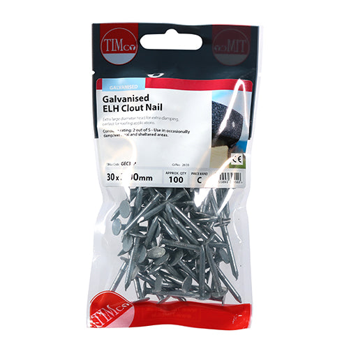 TIMCO Extra Large Head Clout Nails Galvanised - 30 x 3.00 - Pack Quantity - 100