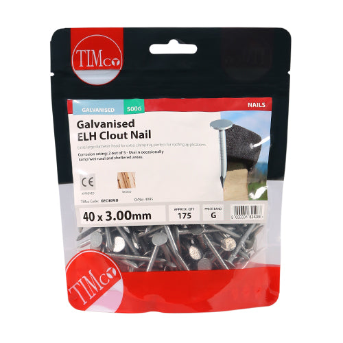 TIMCO Extra Large Head Clout Nails Galvanised - 40 x 3.00 - Pack Quantity - 0.5 Kg