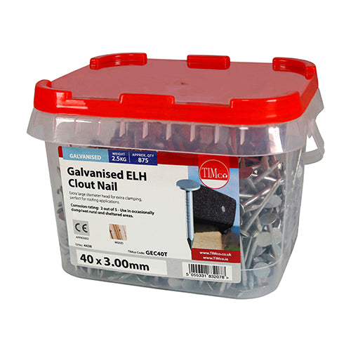 TIMCO Extra Large Head Clout Nails Galvanised - 40 x 3.00 - Pack Quantity - 2.5 Kg