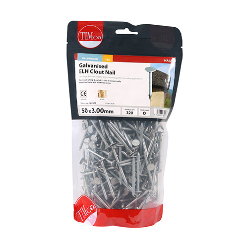 TIMCO Extra Large Head Clout Nails Galvanised - 50 x 3.00 - Pack Quantity - 25 Kg