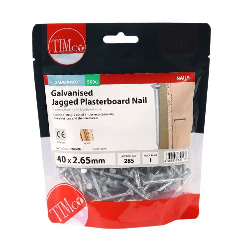 TIMCO Jagged Plasterboard Nails Galvanised - 40 x 2.65 - Pack Quantity - 0.5 Kg