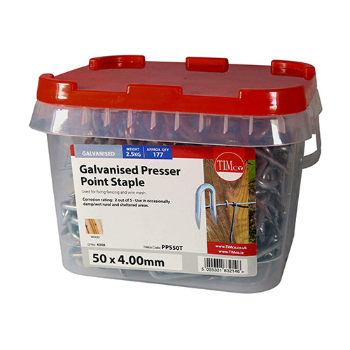 Agrafes à pointe de pression galvanisées TIMCO - 50 x 4,00 - Quantité par paquet - 2,5 kg