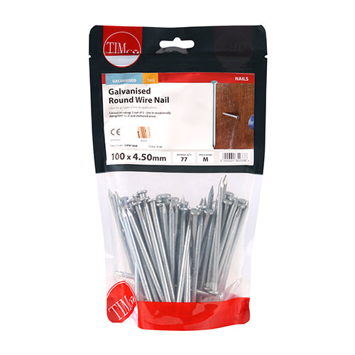 TIMCO Round Wire Nails Galvanised - 100 x 4.50 - Pack Quantity - 25 Kg