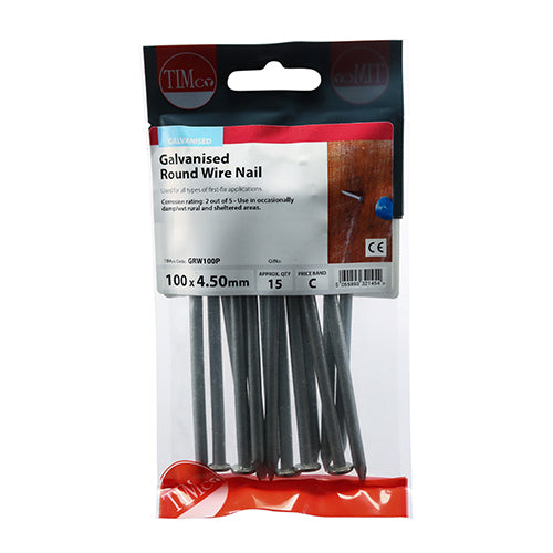 TIMCO Round Wire Nails Galvanised - 100 x 4.50 - Pack Quantity - 15