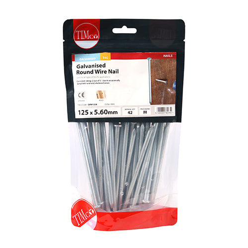 TIMCO Round Wire Nails Galvanised - 125 x 5.60 - Pack Quantity - 1 Kg