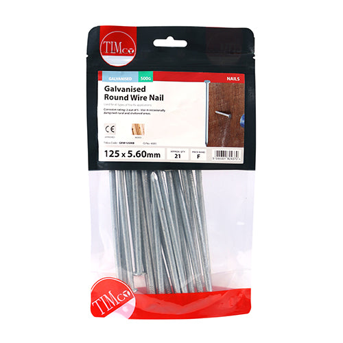 TIMCO Round Wire Nails Galvanised - 125 x 5.60 - Pack Quantity - 0.5 Kg