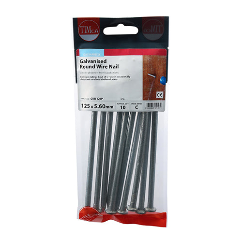 TIMCO Round Wire Nails Galvanised - 125 x 5.60 - Pack Quantity - 10 Kg