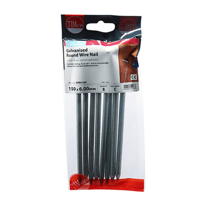 TIMCO Round Wire Nails Galvanised - 150 x 6.00 - Pack Quantity - 8