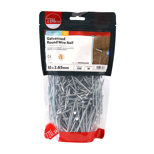 TIMCO Round Wire Nails Galvanised - 65 x 2.65 - Pack Quantity - 25 Kg