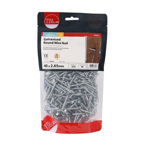 TIMCO Round Wire Nails Galvanised - 40 x 2.65 - Pack Quantity - 1 Kg