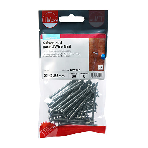TIMCO Round Wire Nails Galvanised - 50 x 2.65 - Pack Quantity - 50