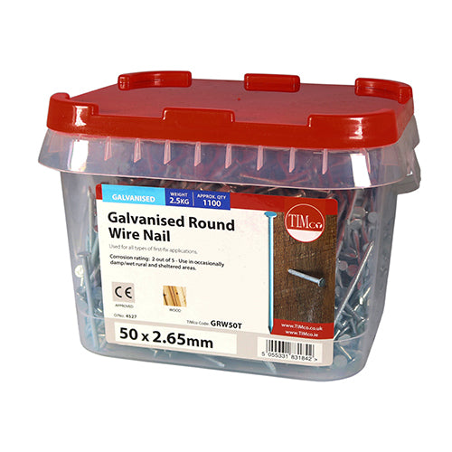TIMCO Round Wire Nails Galvanised - 50 x 2.65 - Pack quantity - 2.5 Kg