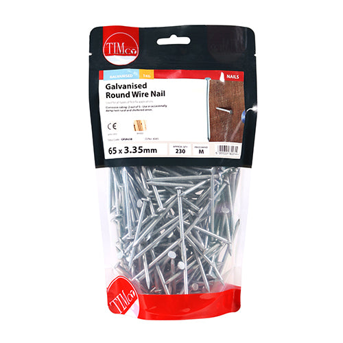 TIMCO Round Wire Nails Galvanised - 65 x 3.35 - Pack Quantity - 25 Kg