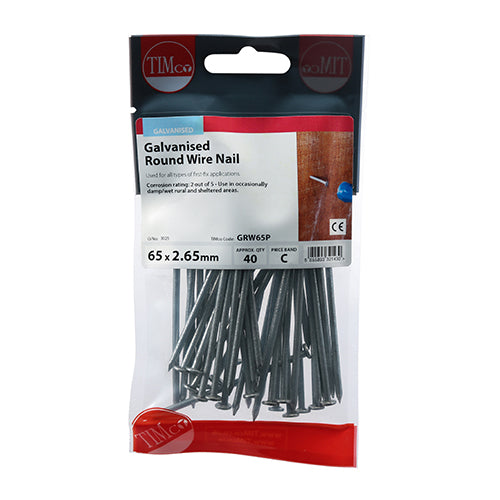 TIMCO Round Wire Nails Galvanised - 65 x 2.65 - Pack Quantity - 40