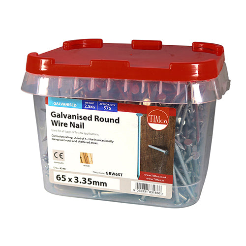 TIMCO Round Wire Nails Galvanised - 65 x 3.35 - Pack quantity - 2.5 Kg