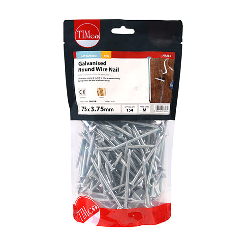 TIMCO Round Wire Nails Galvanised - 75 x 3.75 - Pack Quantity - 25 Kg