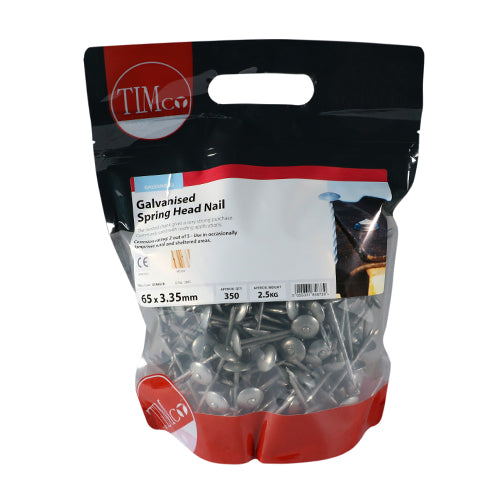TIMCO Spring Head Nails Galvanised - 65 x 3.35 - Pack quantity - 2.5 Kg