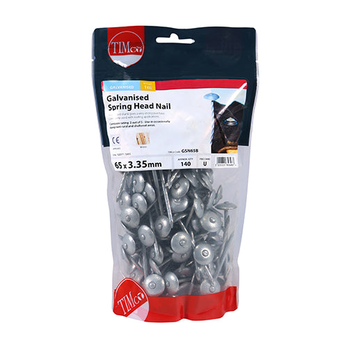 TIMCO Spring Head Nails Galvanised - 65 x 3.35 - Pack Quantity - 10 Kg