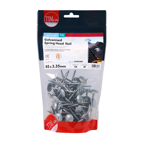 TIMCO Spring Head Nails Galvanised - 65 x 3.35 - Pack Quantity - 0.5 Kg