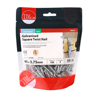 TIMCO Square Twist Nails Galvanised - 40 x 3.75 - Pack Quantity - 0.5 Kg
