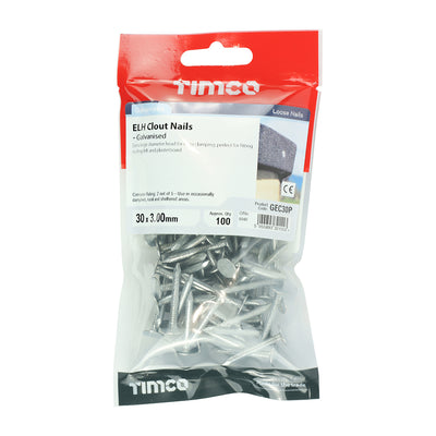 TIMCO Extra Large Head Clout Nails Galvanised - 30 x 3.00 - Pack Quantity - 100