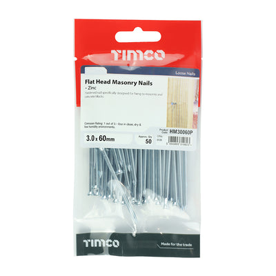 TIMCO Masonry Nails Zinc - 3.0 x 60 - Pack Quantity - 50