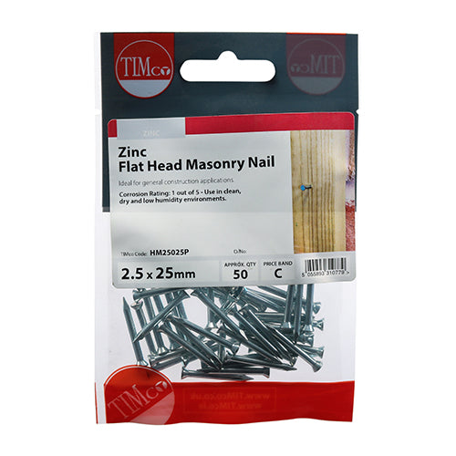 TIMCO Masonry Nails Zinc - 2.5 x 25 - Pack Quantity - 50