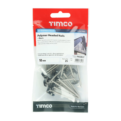 TIMCO Polymer Headed Nails A4 Stainless Steel Black - 50mm - Pack Quantity - 25 Kg