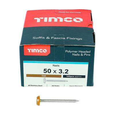 TIMCO Polymer Headed Nails A4 Stainless Steel Oak - 50mm - Pack Quantity - 100