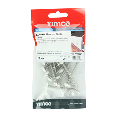 TIMCO Polymer Headed Nails A4 Stainless Steel White - 50mm - Pack Quantity - 25 Kg
