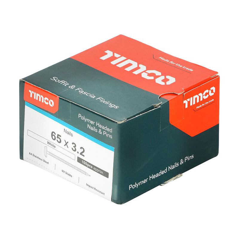 TIMCO Polymer Headed Nails A4 Stainless Steel White - 65mm - Pack Quantity - 100