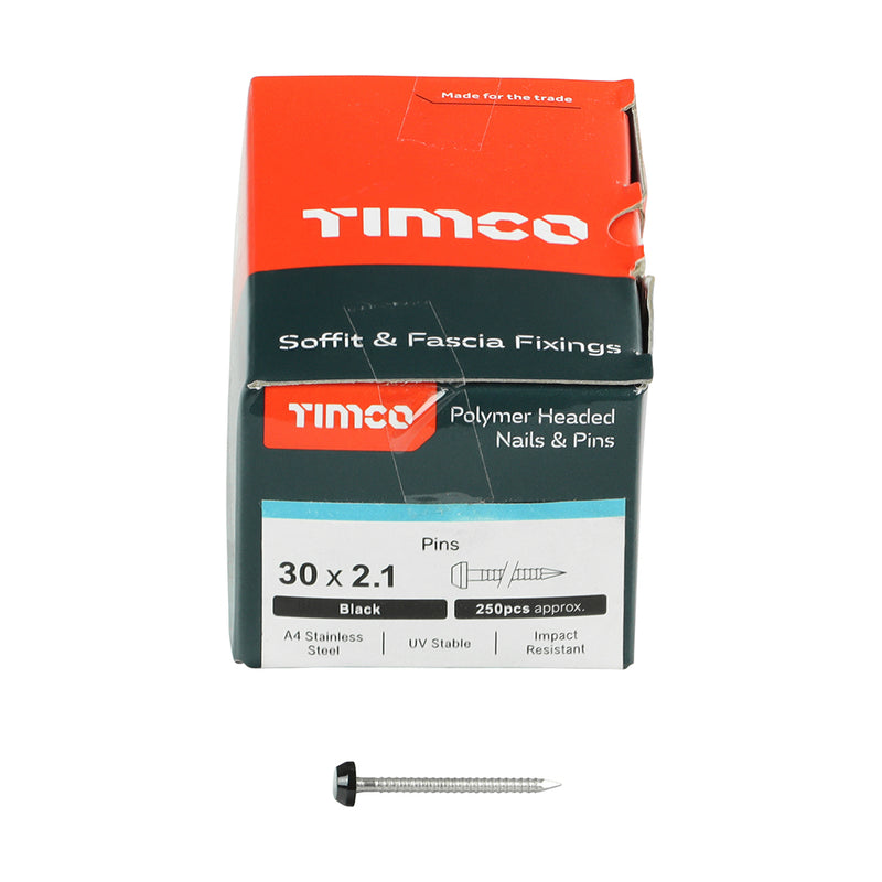 TIMCO Polymer Headed Pins A4 Stainless Steel Black - 30mm - Pack Quantity - 250
