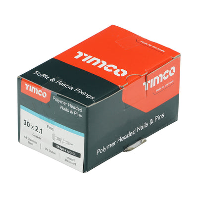 TIMCO Polymer Headed Pins A4 Stainless Steel Cream - 30mm - Pack Quantity - 250
