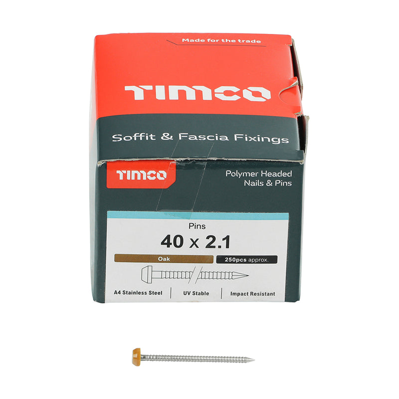 TIMCO Polymer Headed Pins A4 Stainless Steel Oak - 40mm - Pack Quantity - 250