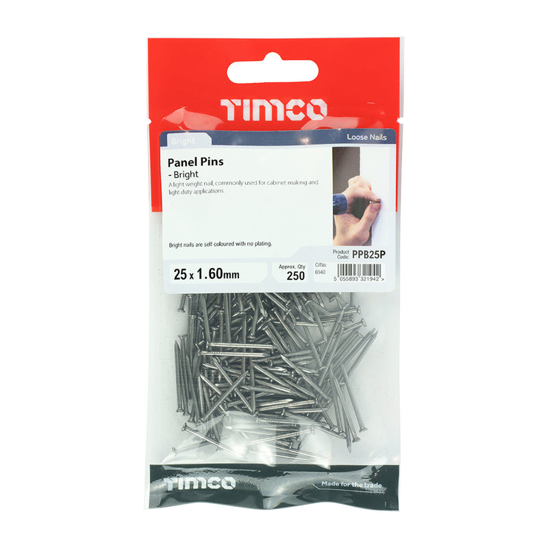 TIMCO Panel Pins Bright - 25 x 1.60 - Pack Quantity - 250