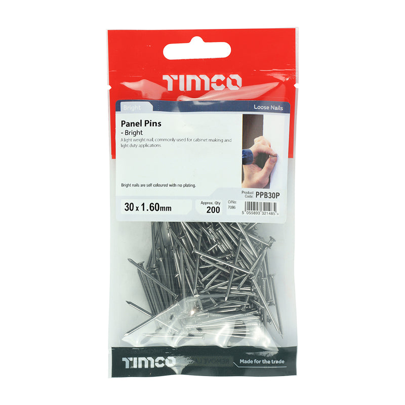 TIMCO Panel Pins Bright - 30 x 1.60 - Pack Quantity - 200