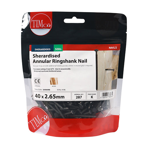 TIMCO Annular Ringshank Nails Sherardised - 40 x 2.65 - Pack Quantity - 0.5 Kg